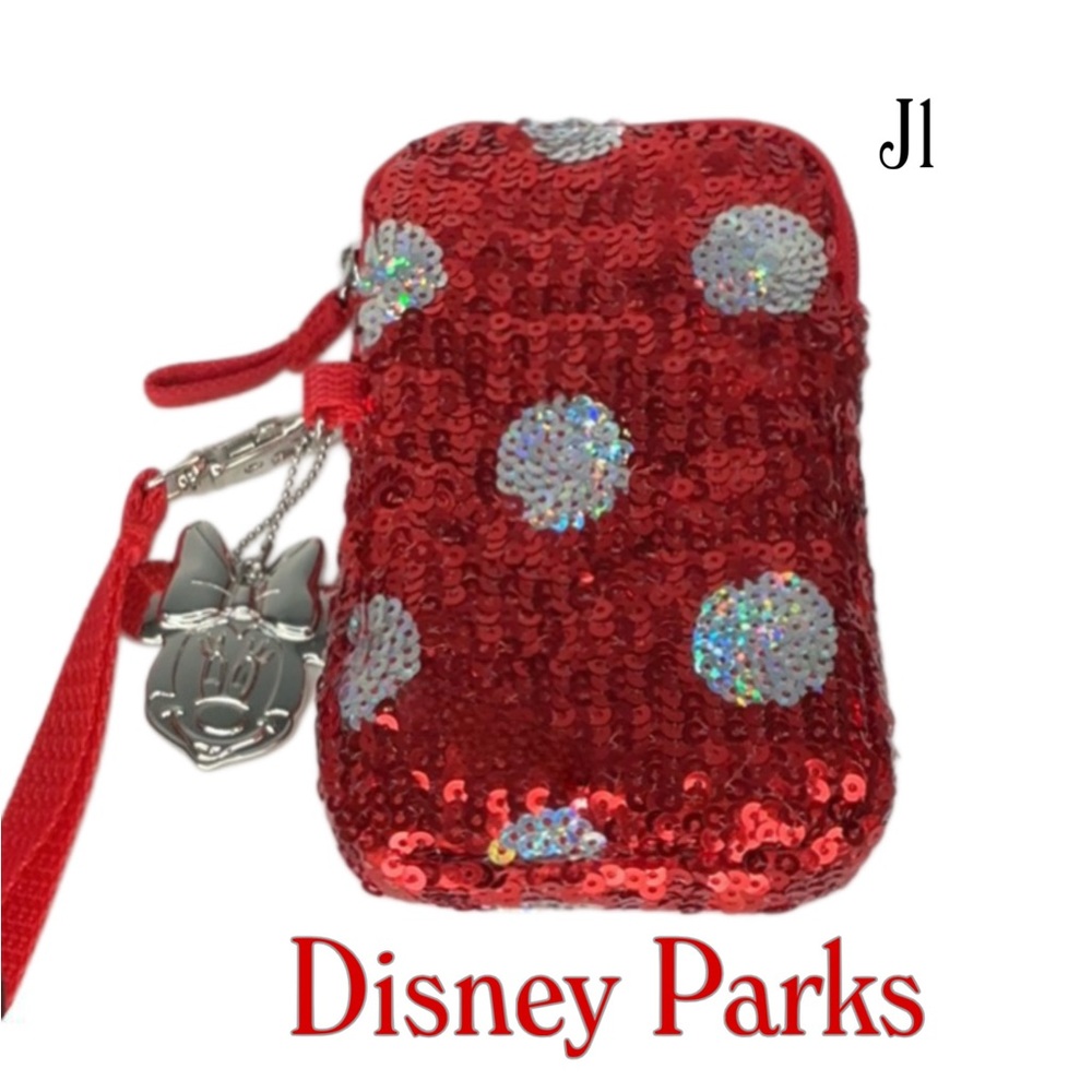 DISNEY PARKS Minnie Mouse Sequined Wristlet Pouch with Minnie Mouse Dangler